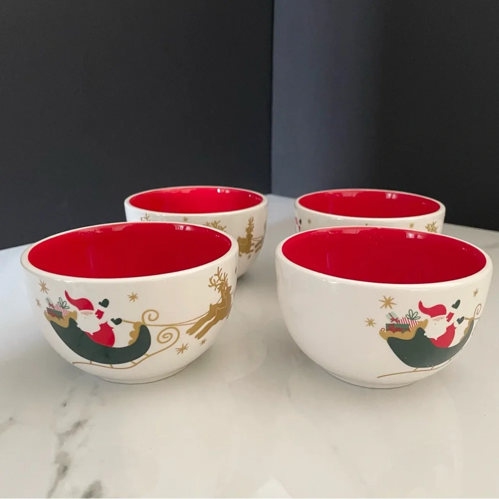 NEW! SET of 4 Christmas Village Appetizer/Dessert Bowls by Coton Colors